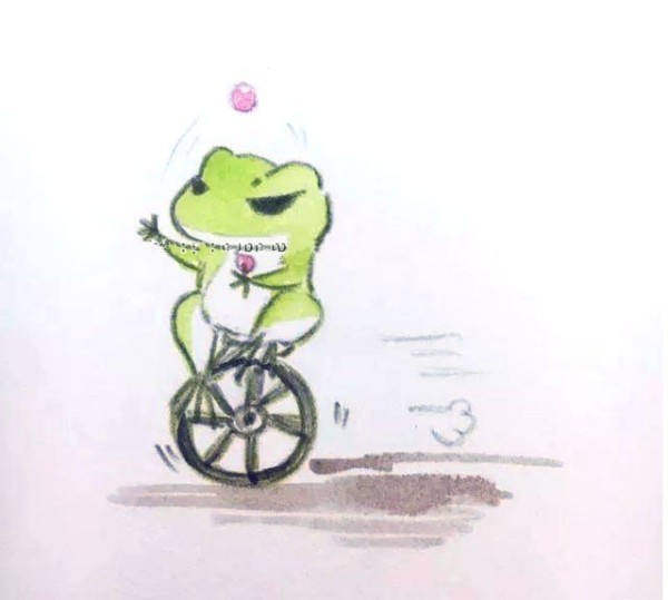 Traveling frog riding a unicycle