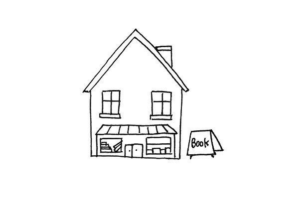 Simple picture of a small bookstore on the street corner