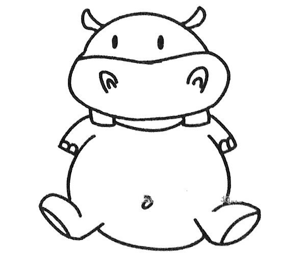 Six cute cartoon hippopotamus simple drawing pictures