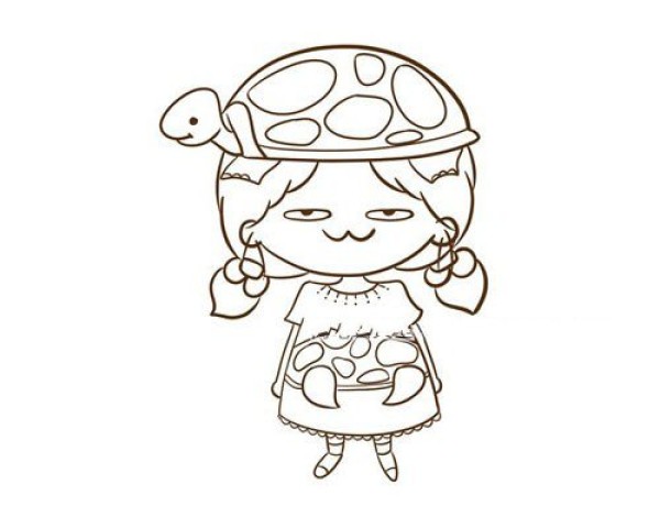 Simple drawing of a little girl in turtle costume