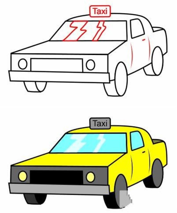 How to Draw a Cartoon Taxi