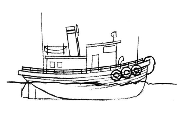 Steps to draw simple strokes of ship