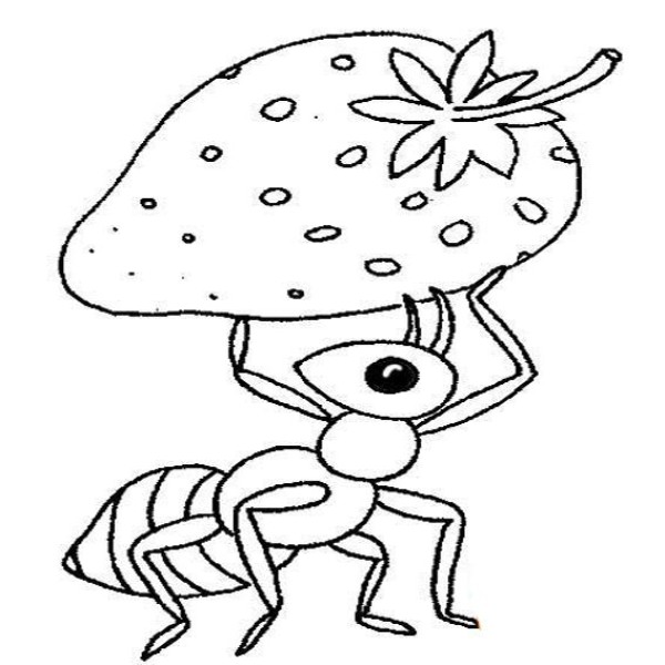 Simple drawing of ants carrying food