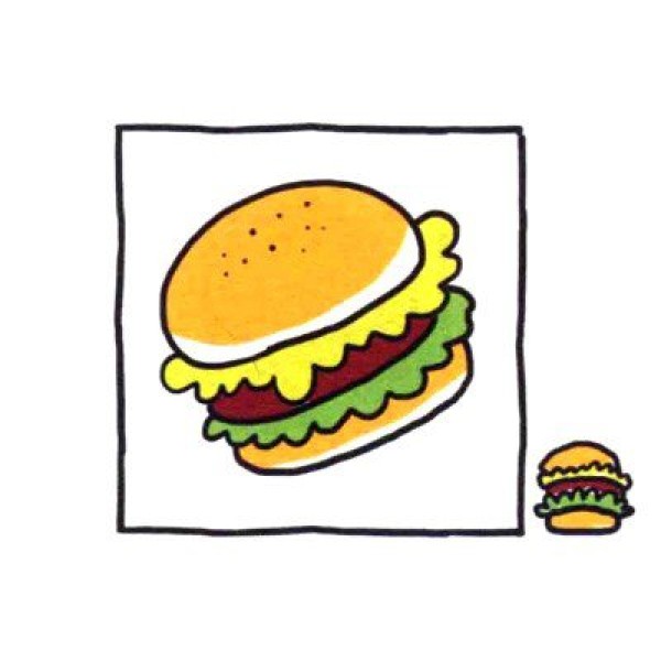 Four steps to draw cute simple drawings of delicious burgers