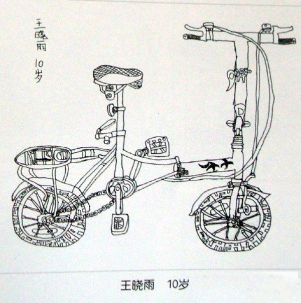 Three pictures of children’s sketches of bicycles