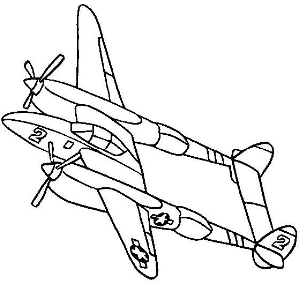 Complete collection of simple drawings of military aircraft Lockheed P-38 Lightning