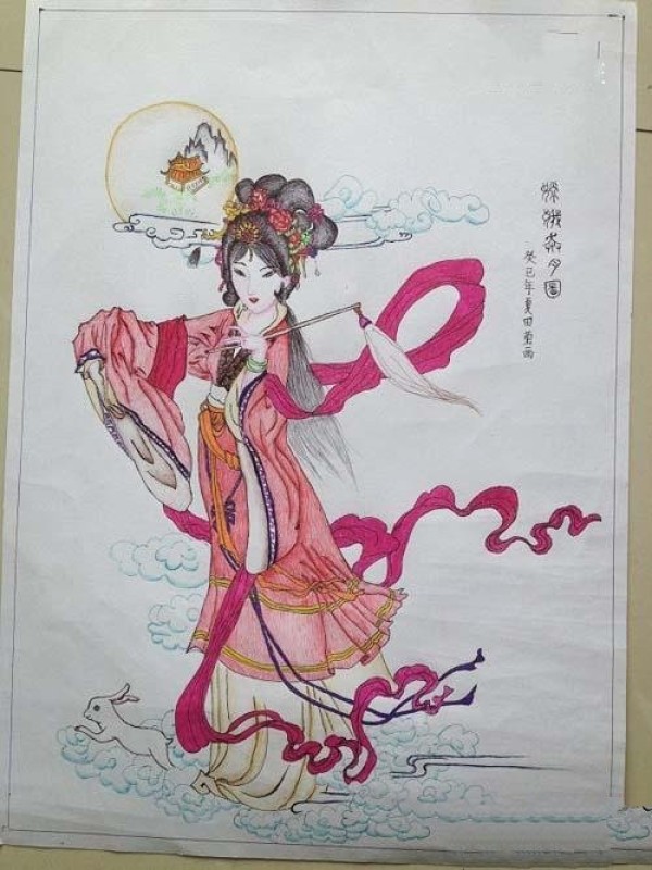 Excellent Mid-Autumn Festival character childrens painting teacher model: Chang'e