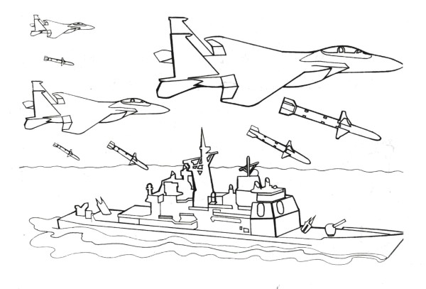 warships and fighter jets