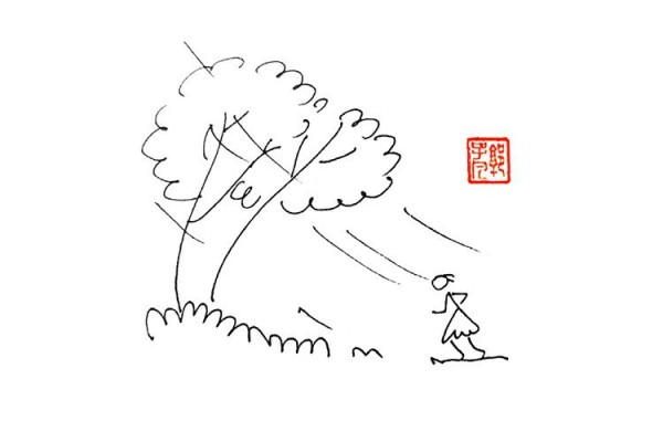 Simple drawing of endless flowers and endless willows in autumn scenery