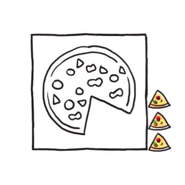 Four steps to draw a cute simple picture with rich ingredients and delicious pizza