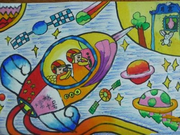 I invite the moon to eat mooncakes painting, Mid-Autumn Festival childrens painting