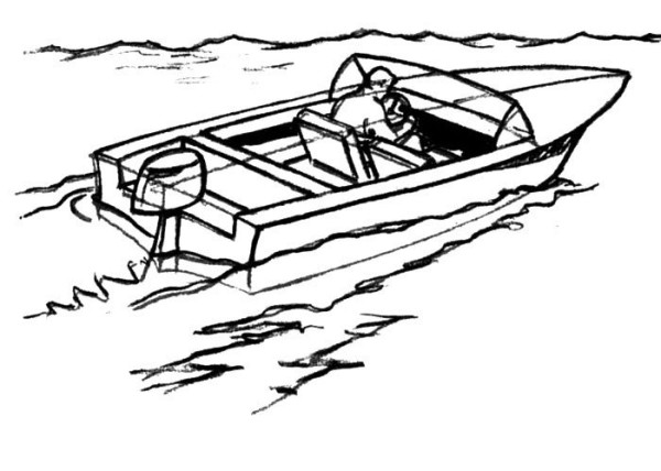 Steps to draw simple strokes of small speedboat