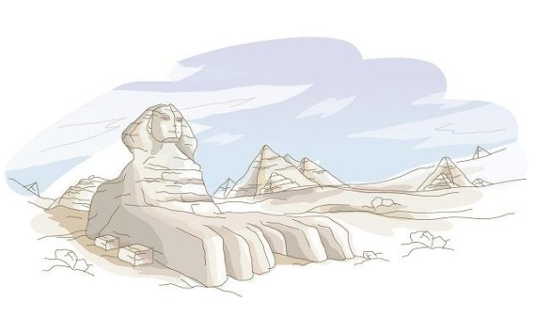 Appreciation of simple strokes of city scenery, Egyptian pyramids