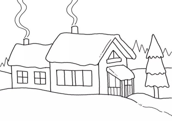 How to draw a simple drawing of a snow cabin