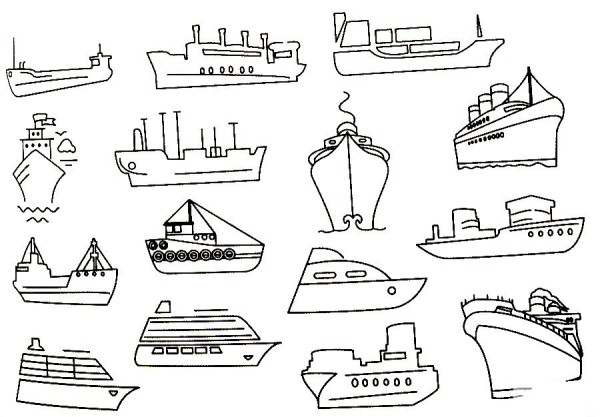 Complete collection of simple drawings of ships and drawing steps