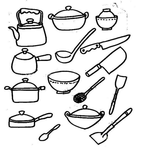 Complete collection of simple strokes of kitchen utensils