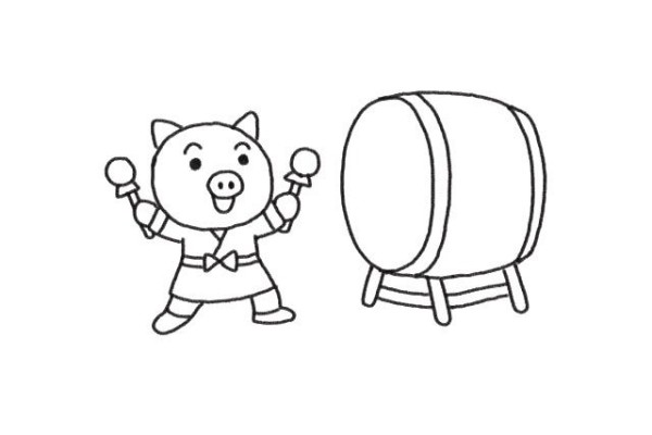 How to draw a simple drawing of a pig playing drums