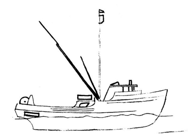 Steps to draw simple strokes of fishing boat