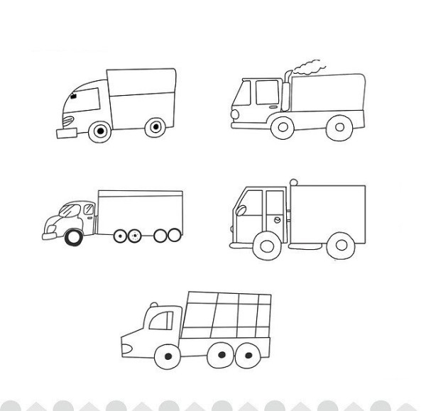 Complete collection of simple strokes of trucks