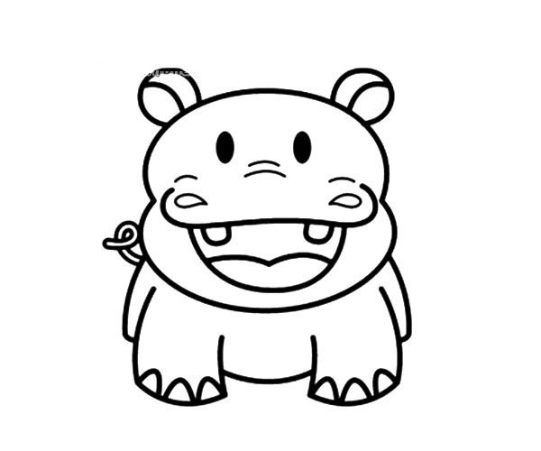 Five cute cartoon hippopotamus simple drawing pictures