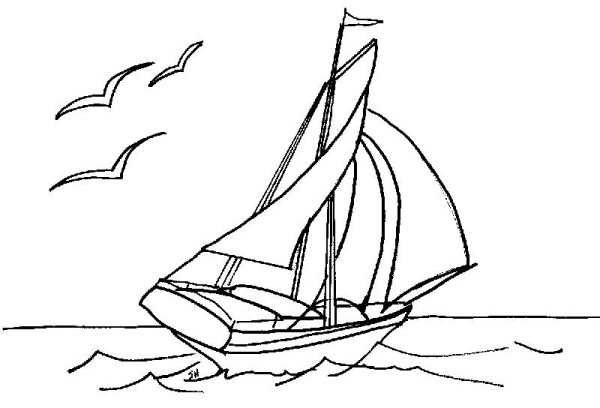 A complete collection of simple drawing pictures of small sailing boats on the sea