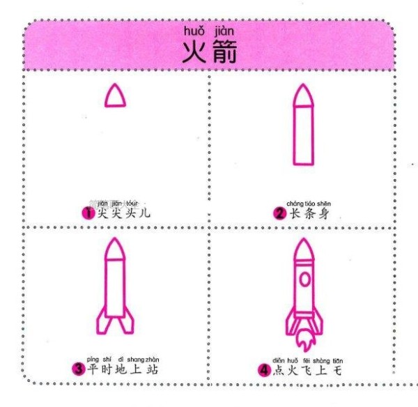 Childrens simple drawing tutorial - rocket