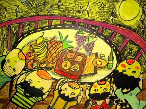 Childrens drawings to welcome the Mid-Autumn Festival-the Jade Rabbit is busy delivering mooncakes