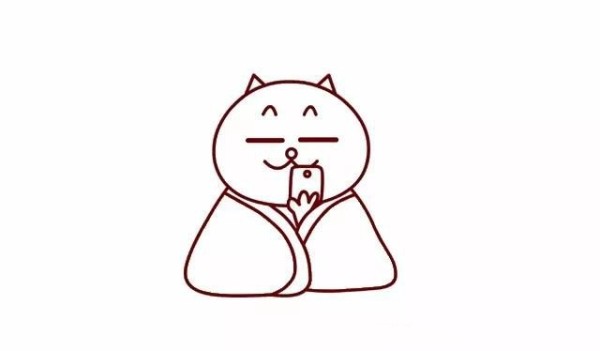 Draw a kitten playing with a mobile phone