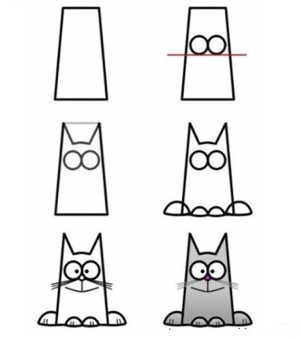 Step by step tutorial for drawing a kitten