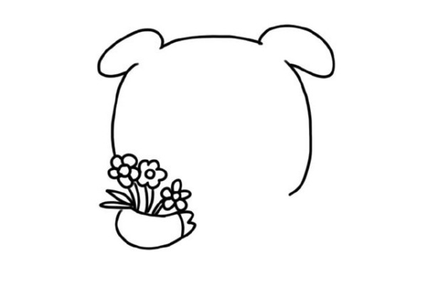 How to draw a pig holding a flower