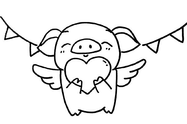 How to draw a loving piggy angel