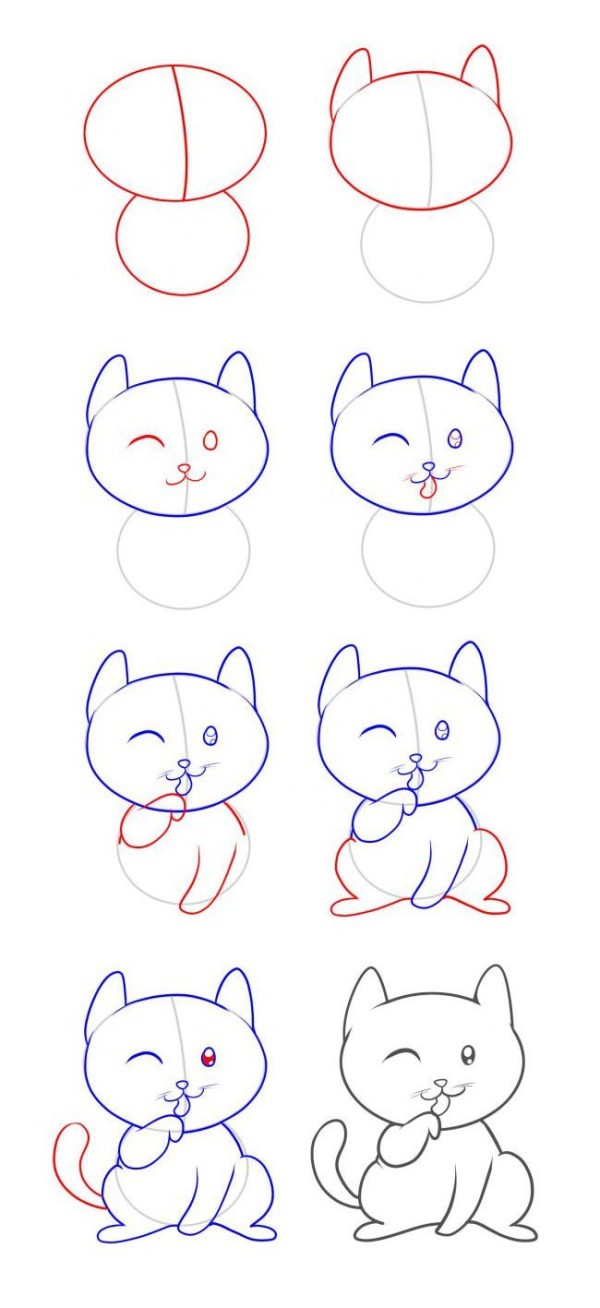 Simple drawing tutorial cute kitten