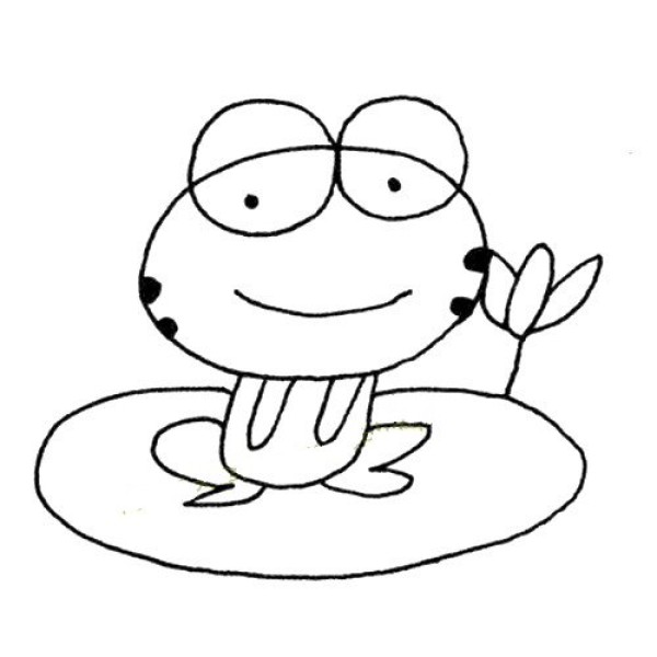 Simple drawing of cute frog on lotus leaf