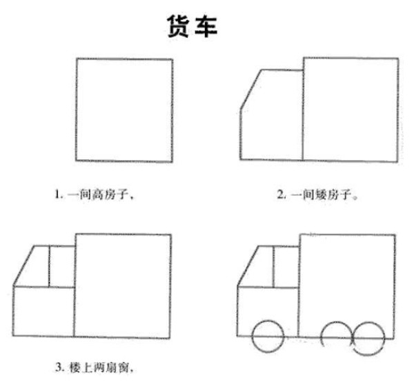 Step by step drawing of cartoon small truck with simple strokes