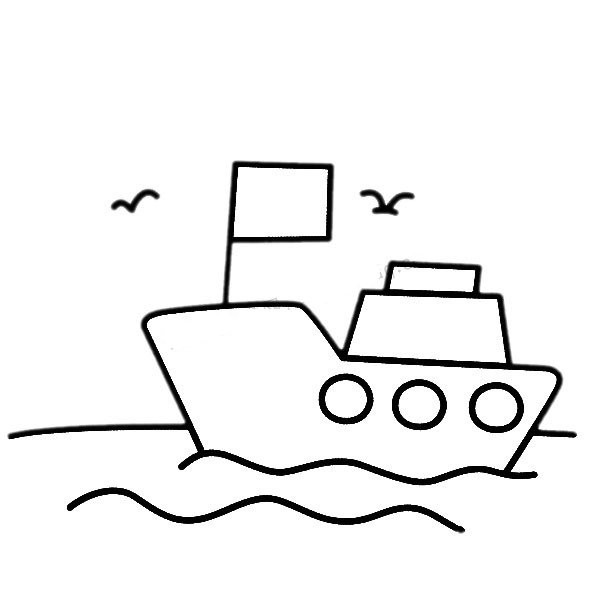 Simple drawing of a cruise ship traveling on the sea