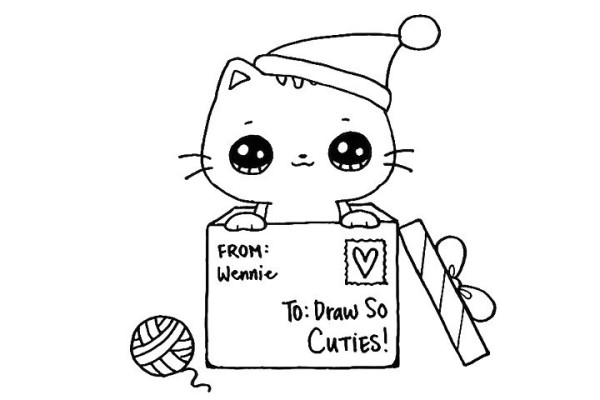 How to draw a Christmas gift kitten