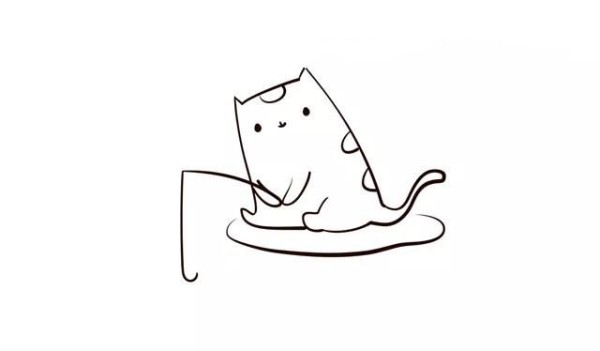 How to draw a kitten fishing with simple strokes