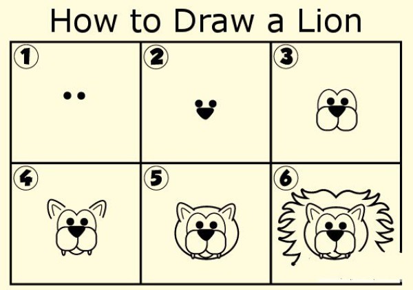 Simple drawing tutorial of lion head