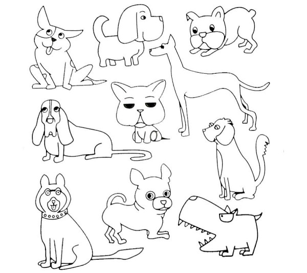 Examples and steps of simple drawing of a puppy