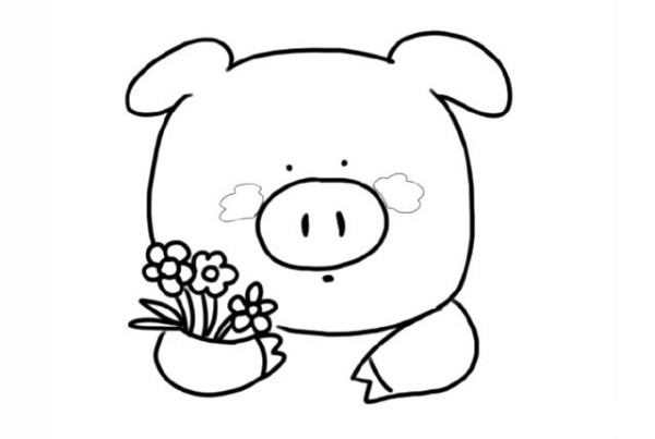 How to draw a pig holding a flower