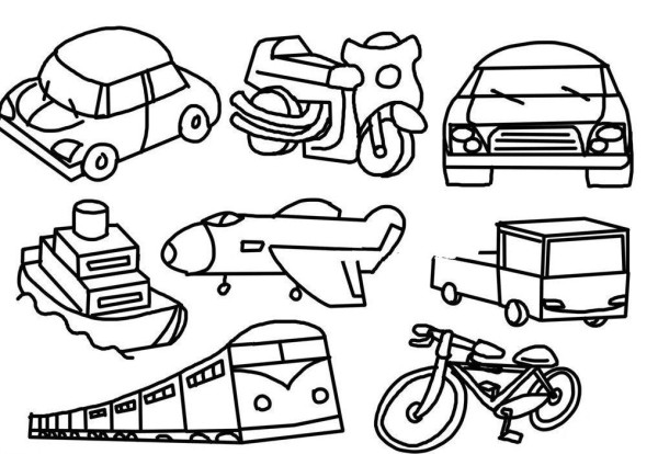 Simple drawing pictures of eight kinds of means of transportation