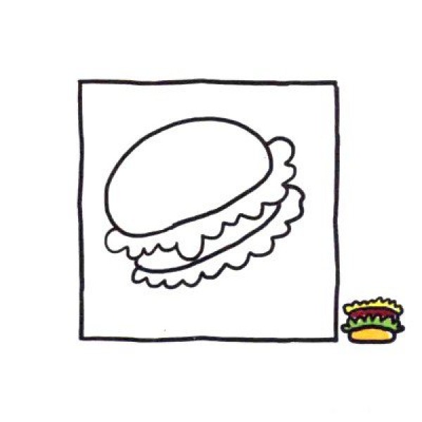 Four steps to draw cute simple drawings of delicious burgers