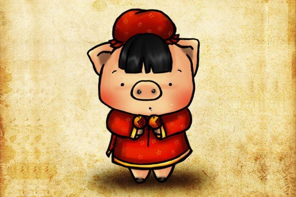 Cute and cute little pig in the Year of the Pig