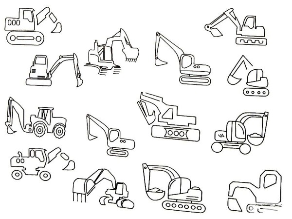 Complete collection of excavator simple strokes and drawing steps