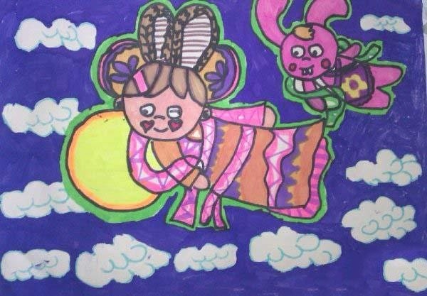 A collection of award-winning Mid-Autumn Festival childrens paintings: Chang'e in the Sky