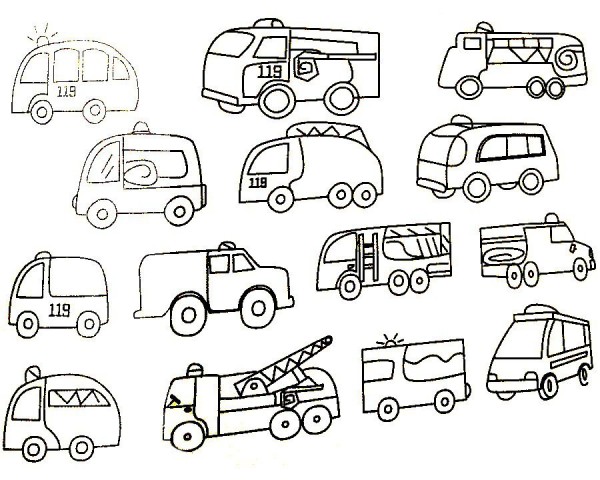 Complete collection of fire truck simple drawings and drawing steps