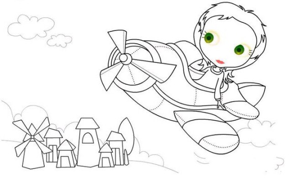 Simple drawing of cute little boy flying a helicopter