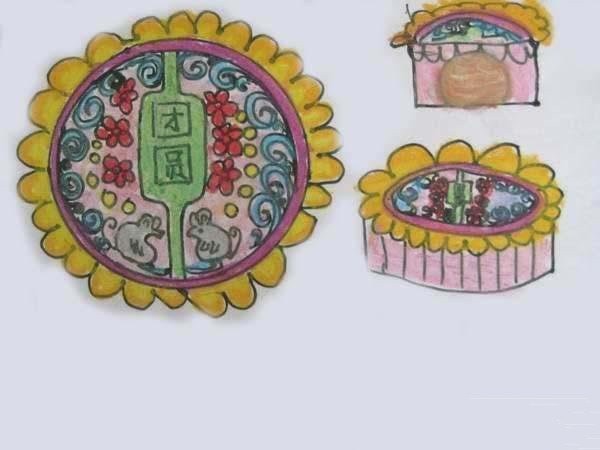 Childrens drawing pictures of Mid-Autumn Festival mooncakes