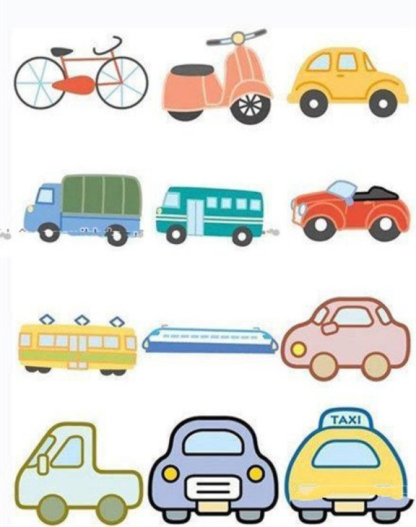 Colorful simple strokes of transportation pictures