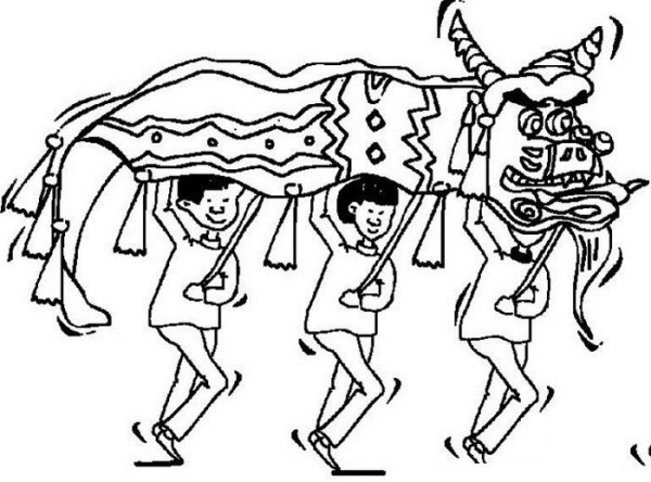 Festival simple drawing material Dragon dance simple drawing picture